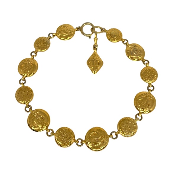 CHANEL Vintage Gold Logo & Coco Chanel Embossed Round Medallion Pendant Necklace - Picture 1 of 12